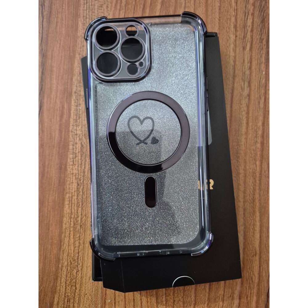 KANGHAR Phone Case for iPhone 13 Pro Wireless Charging Heart Design Black S3